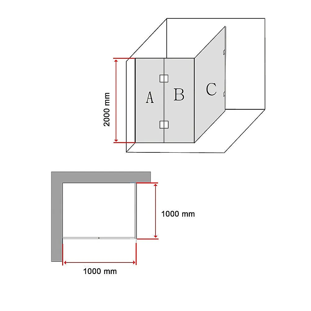 1000x1000mm Frameless 10mm Glass Shower Screen | Della Francesca