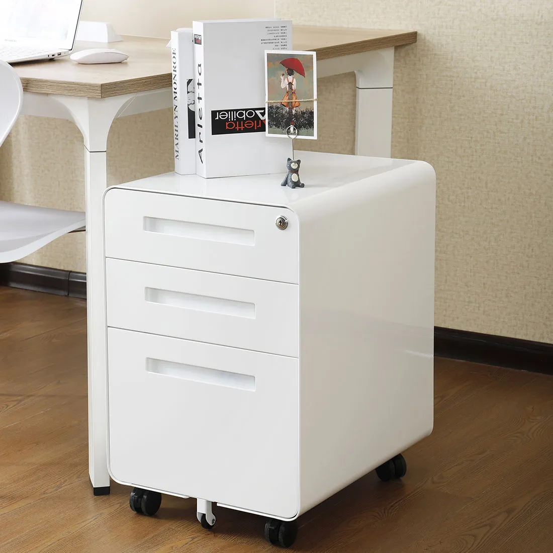 3 Drawer Mobile File Cabinet Under Desk Office, Simple Style Versatile Storage Cabinet For Legal / Letter / A4 Files, 5 Wheel Design Anti-Tilting Cold Rolled Steel Waterproof Moisture-Proof by Couch.com