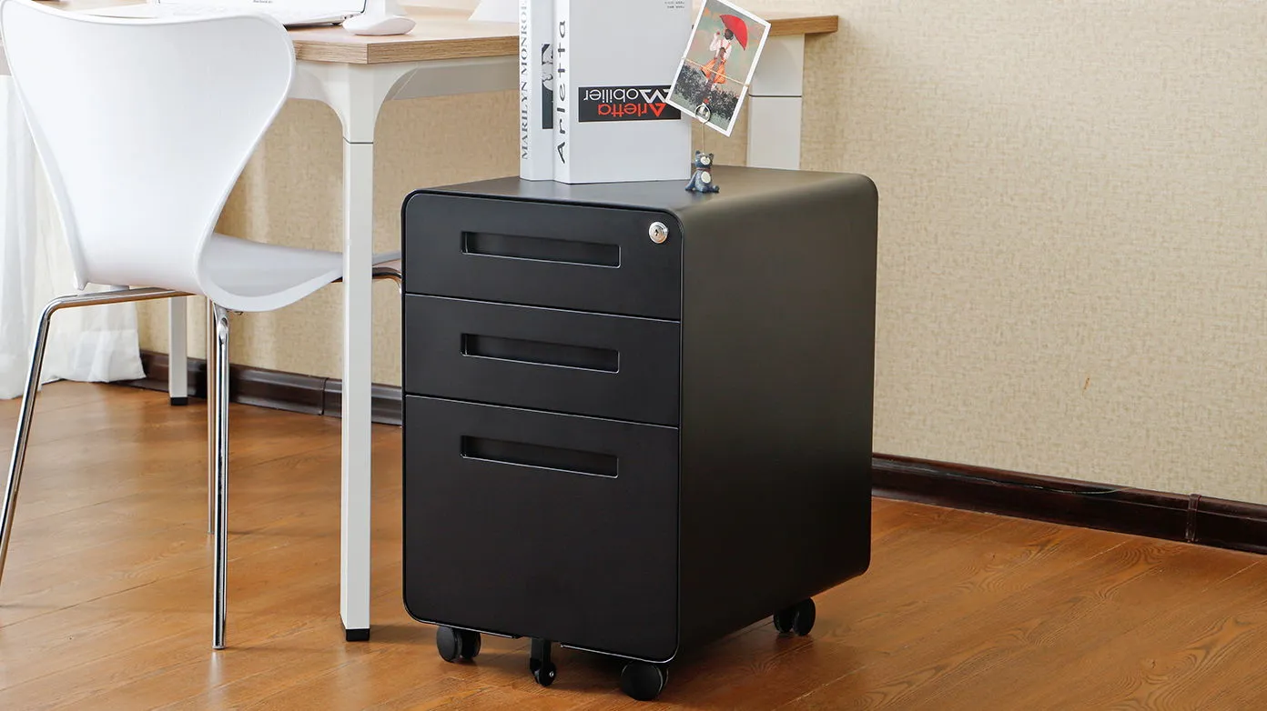 3 Drawer Mobile File Cabinet Under Desk Office, Simple Style Versatile Storage Cabinet For Legal / Letter / A4 Files, 5 Wheel Design Anti-Tilting Cold Rolled Steel Waterproof Moisture-Proof by Couch.com