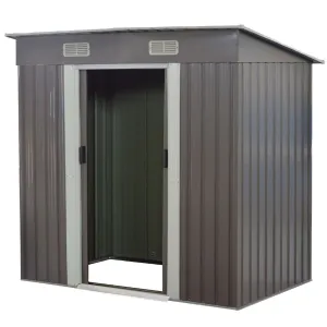 4ft x 6ft Garden Shed with Base Flat Roof Outdoor Storage | Color: Grey | Brand: Wallaroo
