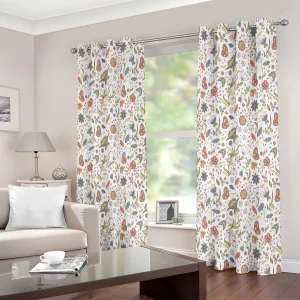 Butterfly Floral Leaf Petal Printed Eyelet Curtain