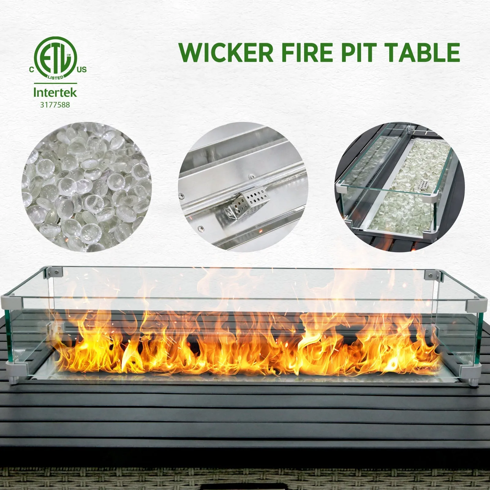 EAGLE PEAK 7 Piece Outdoor Wicker Patio Furniture Set with Fire Table, Outdoor PE Rattan Sectional Conversation Set with Seating for 6 People