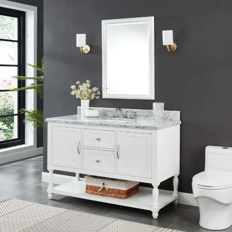 Hartwell Cove Dove White Freestanding Cabinet with Single Basin Integrated Sink and Countertop - Two Drawers (49" x 35" x 22")