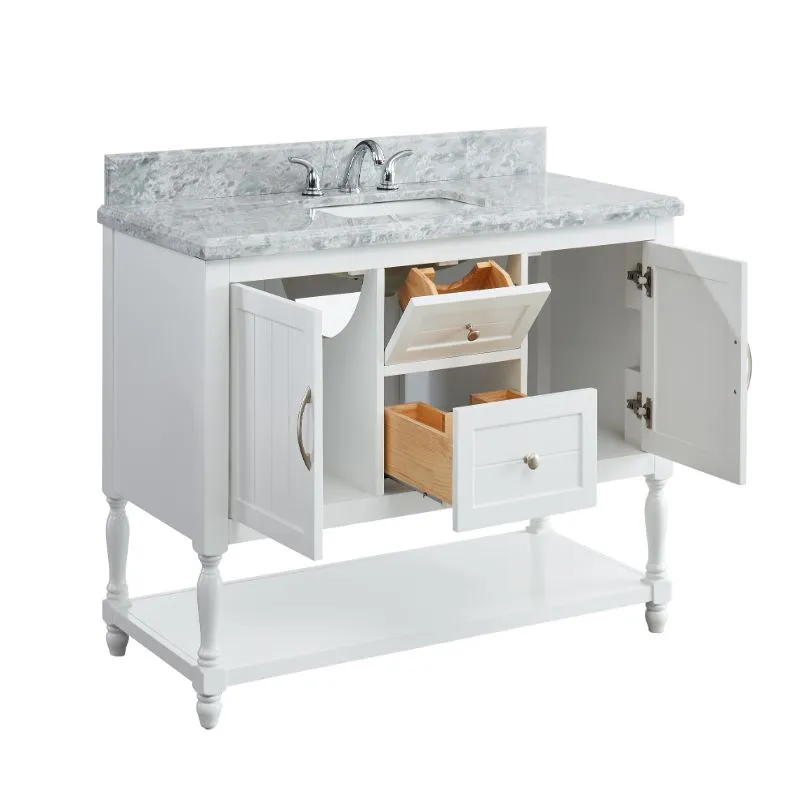 Hartwell Cove Dove White Freestanding Cabinet with Single Basin Integrated Sink and Countertop - Two Drawers (49" x 35" x 22")