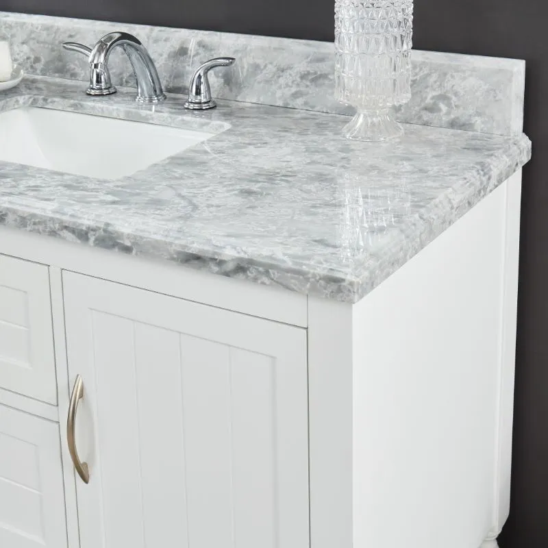 Hartwell Cove Dove White Freestanding Cabinet with Single Basin Integrated Sink and Countertop - Two Drawers (49" x 35" x 22")