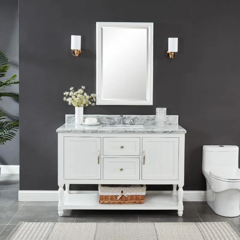 Hartwell Cove Dove White Freestanding Cabinet with Single Basin Integrated Sink and Countertop - Two Drawers (49" x 35" x 22")