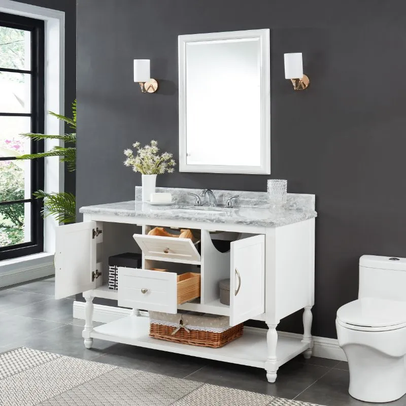 Hartwell Cove Dove White Freestanding Cabinet with Single Basin Integrated Sink and Countertop - Two Drawers (49" x 35" x 22")