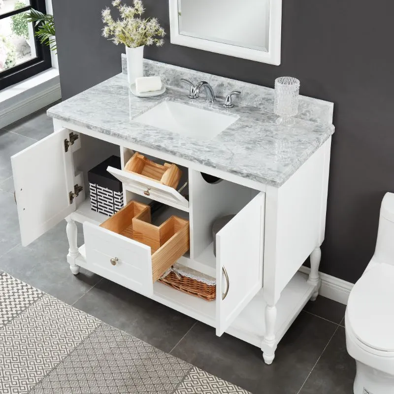 Hartwell Cove Dove White Freestanding Cabinet with Single Basin Integrated Sink and Countertop - Two Drawers (49" x 35" x 22")