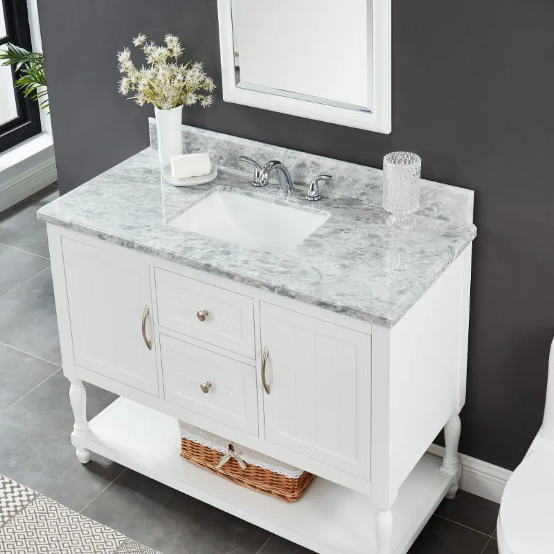 Hartwell Cove Dove White Freestanding Cabinet with Single Basin Integrated Sink and Countertop - Two Drawers (49" x 35" x 22")