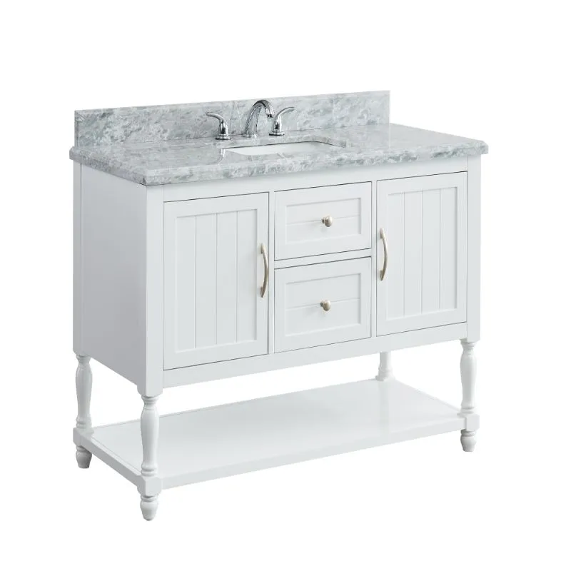 Hartwell Cove Dove White Freestanding Cabinet with Single Basin Integrated Sink and Countertop - Two Drawers (49" x 35" x 22")