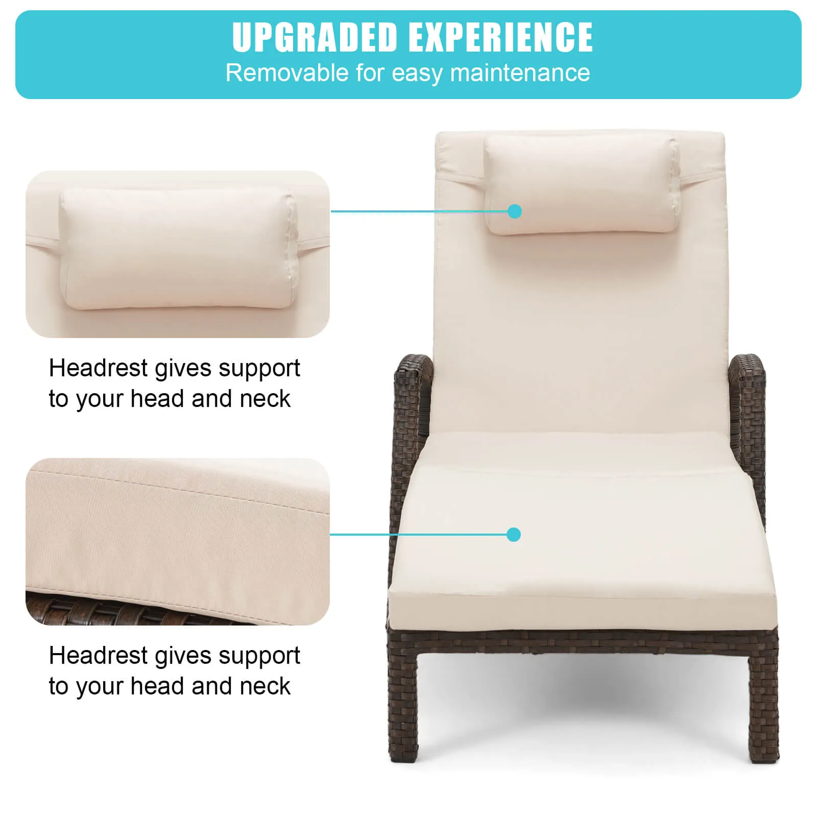 HOMREST Pool Lounge Chairs for Outside, Wicker Pool Chaise Lounge Chairs with Wheels & Headpillow for Deck Poolside