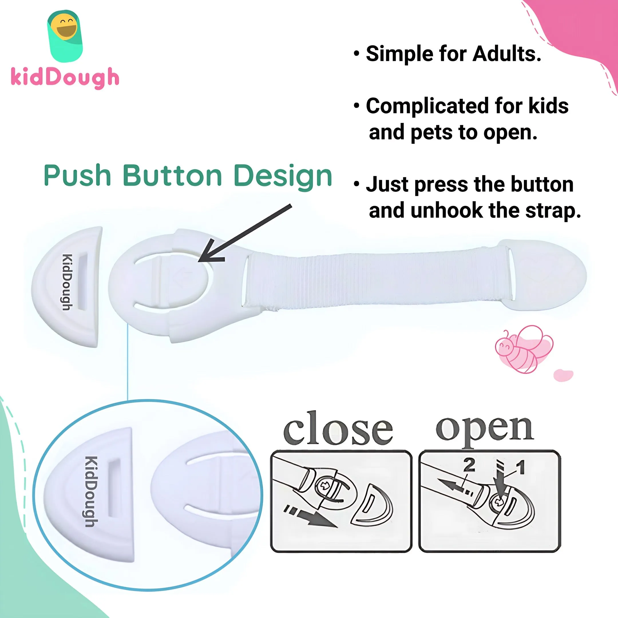 KidDough Furniture Safety Locks for Kids-Pack of 4 Grey 4 White Locks