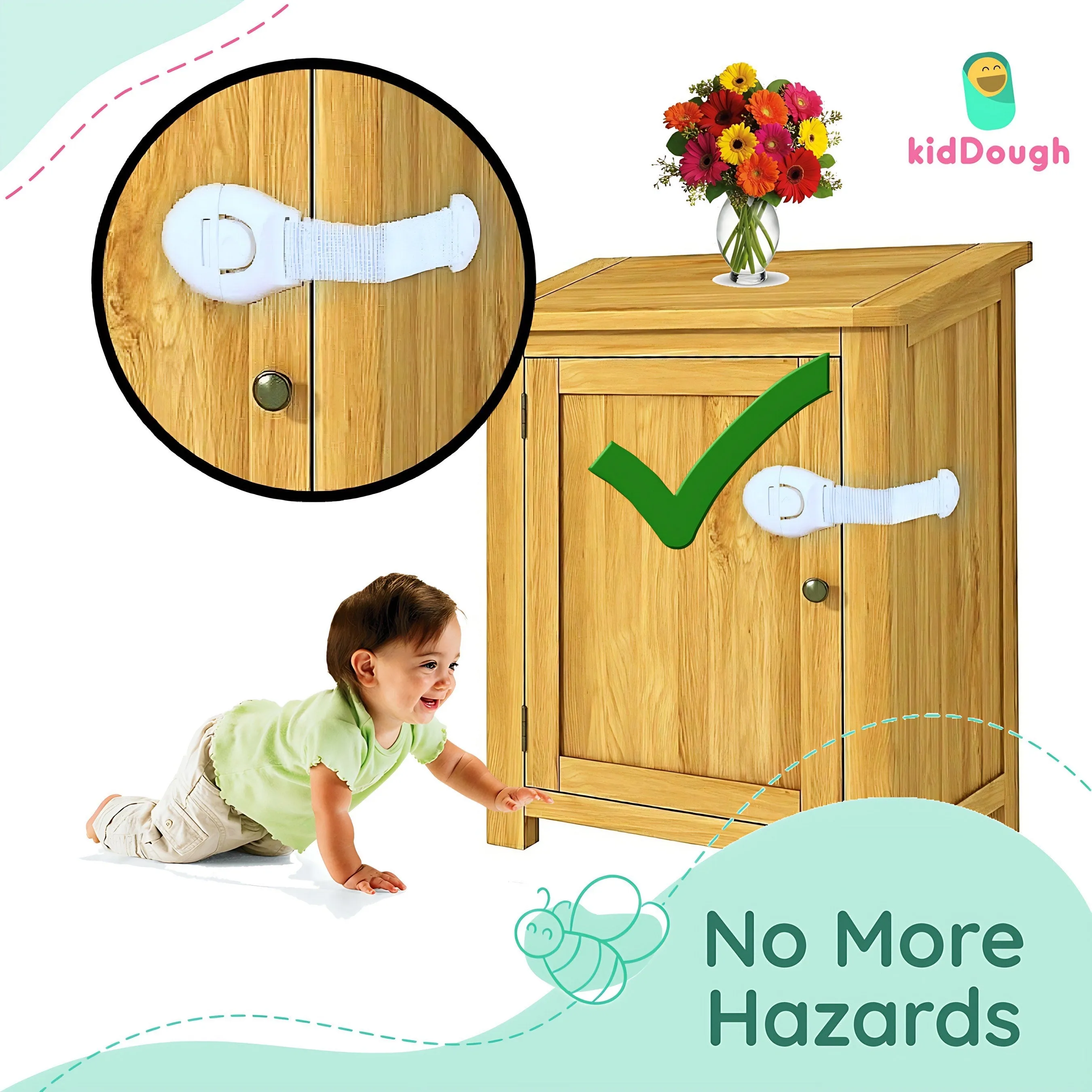 KidDough Furniture Safety Locks for Kids-Pack of 4 Grey 4 White Locks