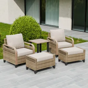 Modern Wicker 5 Piece Furniture Set w/ Patio Chairs, Brown/Gray