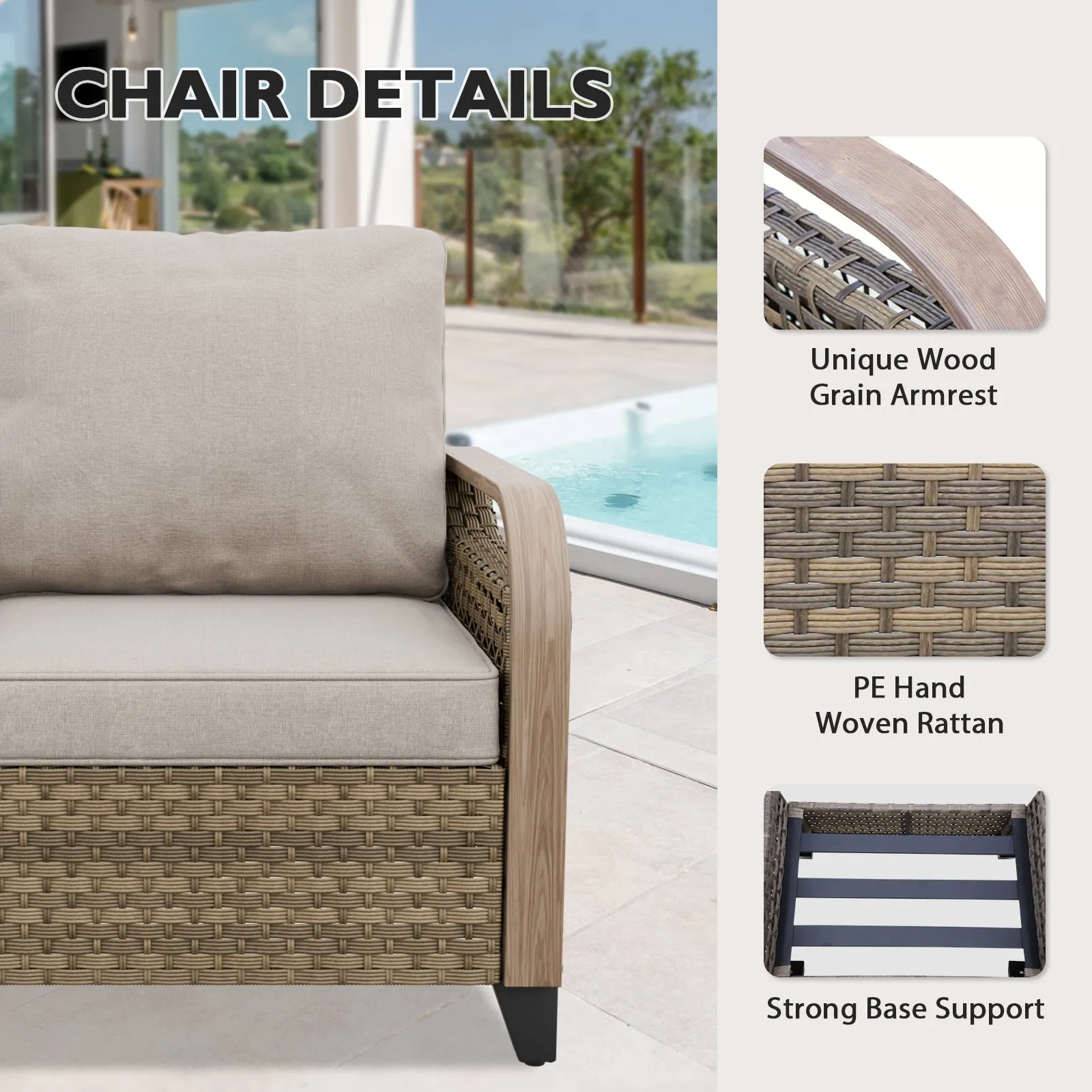 Modern Wicker 5 Piece Furniture Set w/ Patio Chairs, Brown/Gray