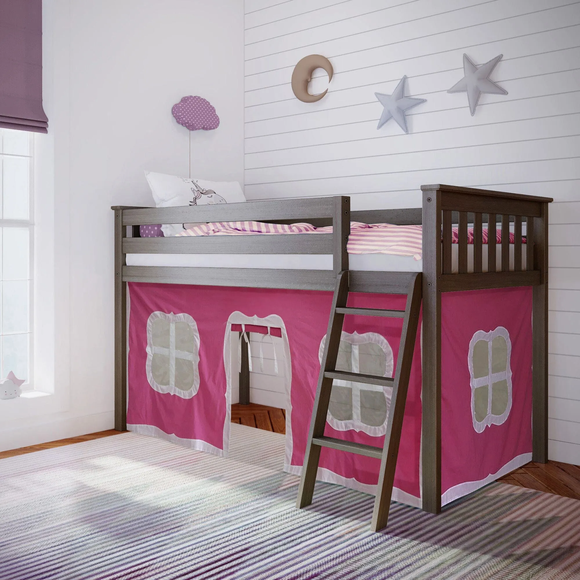 Twin Low Loft Bed With Curtain